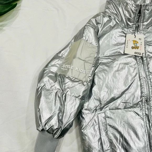 STYLE KIDS| Toddler Unisex Girls Boys Metallic Silver Puffer Jacket 7-9Y NWT - Picture 3 of 9